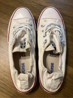Converse Shore Line White Canvas Sneakers with Red Trim